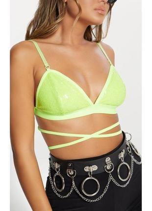 Шикарный яркий неоновый браллет лиф prettylittlething с пайетками /трендовая вещь