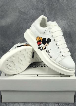 Alexander mcqueen white mickey mouse белые кроссовки микки маус білі кросівки міккі маус дісней3 фото