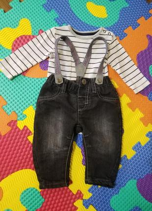 Джинсы на подтяжках х.б. подкладке 0-3 мес.