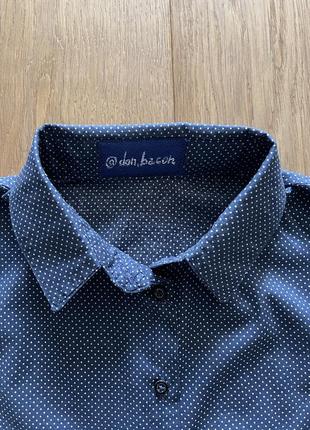 Рубашка @don.bacon с коротким рукавом синяя в белый горошек8 фото