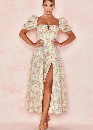 Сарафан в цветочный принт с разрезом