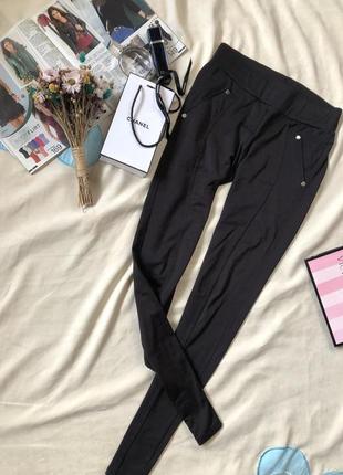 Фирменные черные леггинсы , черные лосины с карманами сзади , штаны lucani