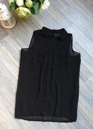 Нежная черная блуза без рукавов блузка блузочка майка1 фото