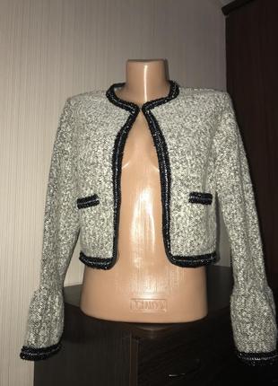 Шикарный пиджак серый твидовый укорочённый2 фото