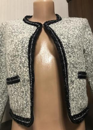 Шикарный пиджак серый твидовый укорочённый3 фото