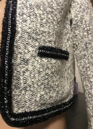 Шикарный пиджак серый твидовый укорочённый4 фото