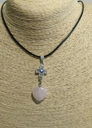 Подвеска-крест(глаз)-розовый кварц.