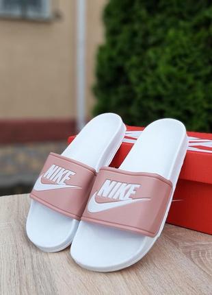 Сланцы женские nike розовые/белые (найк, сланці, тапки, тапочки)3 фото