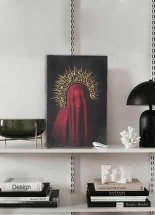 Картина 3d портрет дівчини червона вуаль