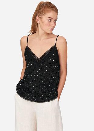 Майка в бельевом стиле в горох с кружевом stradivarius