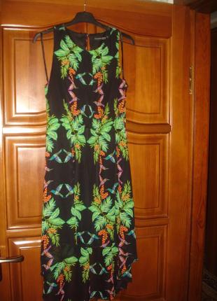 Платье сукня черное летнее размер 46 /12 разноцветное тонкое тропики без рукавов