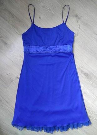 Нарядное открытое короткое платье captive цвета индиго на бретелях/голубой сарафан праздничный7 фото