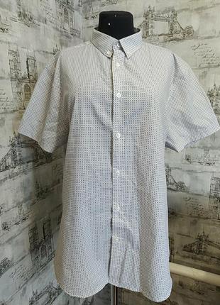 Белая в черно серый мелкий горох рубашка с коротким рукавом