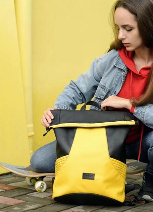 Рюкзак рол rolltop mqn чорний з жовтим10 фото