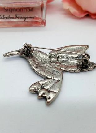 🐦💙 необычная, стильная брошь "синяя птица" колибри эмаль, кристаллы джинс стиль