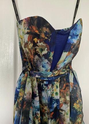 Синее вечернее / выпускное платье с цветочным принтом5 фото