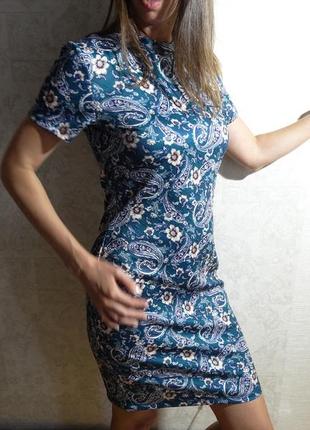 Трикотажне нове синє плаття з принтом огірки4 фото