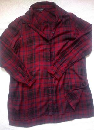 Мягкая стильная удлиненная рубашка в клеточку