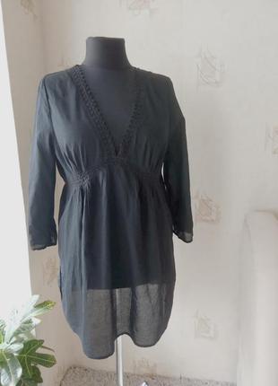 Легкая натуральная туника, хлопок, на море, пляж