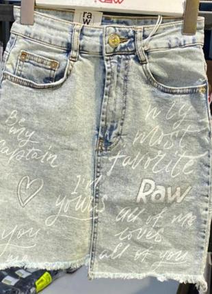 Стильная джинсовая юбка, люкс качество,принт, размер л.