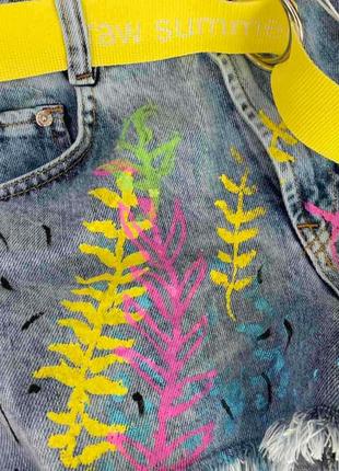 Джинсовые шорты с ярким принтом, люкс качество стамбул, размер хс.