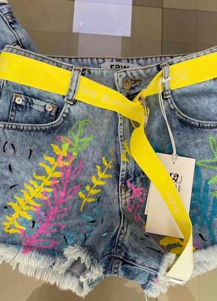 Джинсовые шорты с ярким принтом, люкс качество стамбул, размер хс.