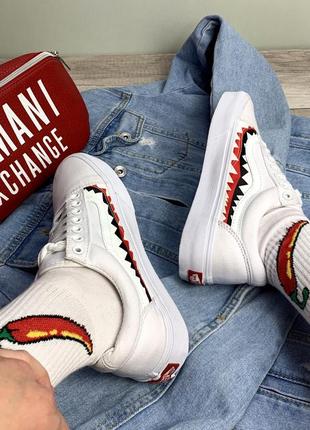 Vans bape old skool shark белые кеды вэнс олдскул білі кеди венс6 фото