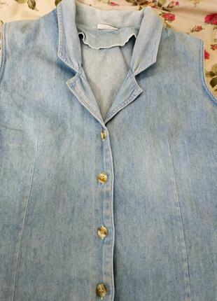 Джинсова натуральна сорочка без рукавів жилетка топик джинсовая рубашка без рукавов4 фото