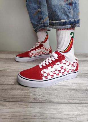 Vans old skool red красные/белые кеды вэнс червоні кеди венс олдскул4 фото