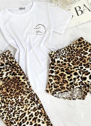 Тигровый костюм, комплект тройка футболка, шорты, штаны, пижама с лосинами и шортами2 фото