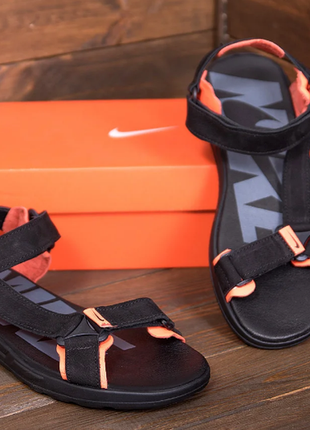 Мужские кожаные сандалии nike track black  n-5 ч\оранж санд1 фото