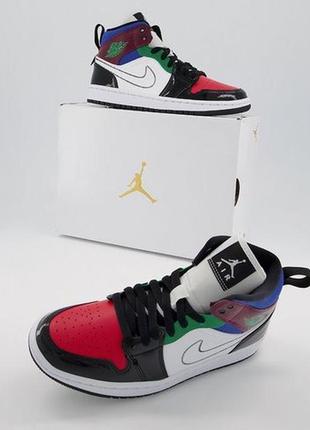 Air jordan 1 mid black white university red w,женские кроссовки  jordan 1 оригинал2 фото