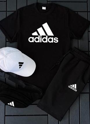 Мужской спортивный комплект adidas кепка,шорты, футболка