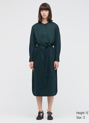 Струящиеся платье от uniqlo горчичное с поясом2 фото