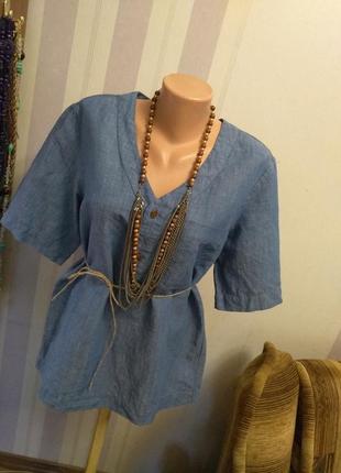 Льняная обьемная рубаха блуза италия лен большой размер этно7 фото