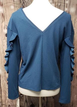Блуза колір "морська хвиля" з вирізом ззаду і акцентними рукавами, м4 фото