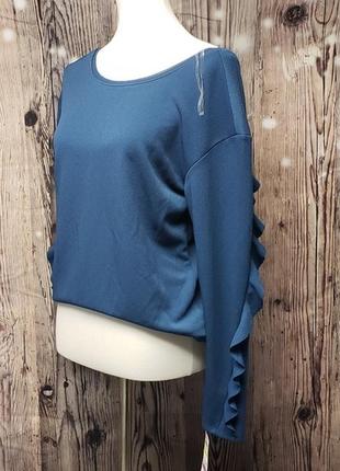 Блуза колір "морська хвиля" з вирізом ззаду і акцентними рукавами, м7 фото