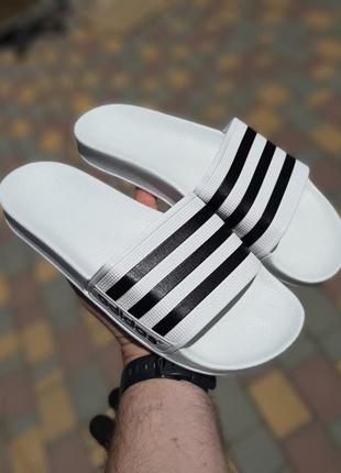 Мужские  тапки Med adidas белые чёрным полосатые5 фото