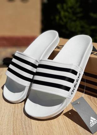 Мужские  тапки Med adidas белые чёрным полосатые2 фото