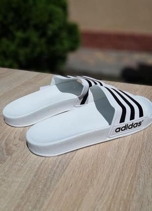 Мужские  тапки Med adidas белые чёрным полосатые4 фото