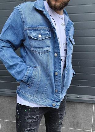 Джинсовка джинсовый пиджак оверсайз мужской турция / джинсовая куртка піджак курточка6 фото