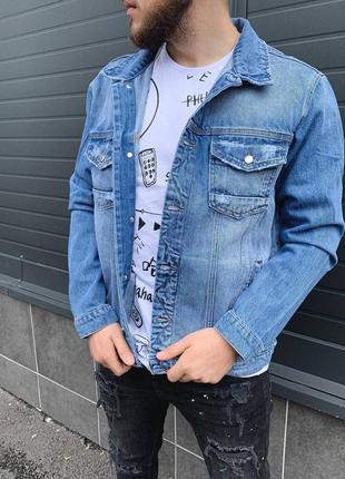 Джинсовка джинсовый пиджак оверсайз мужской турция / джинсовая куртка піджак курточка4 фото