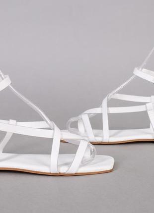 Жіночі шкіряні сандалі білі ремінці римлянки7 фото
