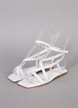 Жіночі шкіряні сандалі білі ремінці римлянки10 фото