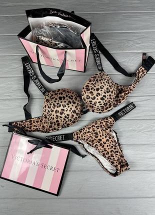 Комплект женский victoria’s secret model rhinestone двойка топ+трусики леопард