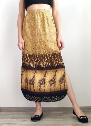 Стильная юбка миди сафари с жирафами 1+1=310 фото