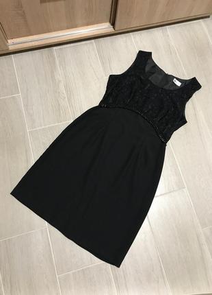 Роскошное чёрное платье с кружевом и бусинами bhs