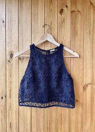 Кроп топ мереживний hollister синій прозора спина макраме