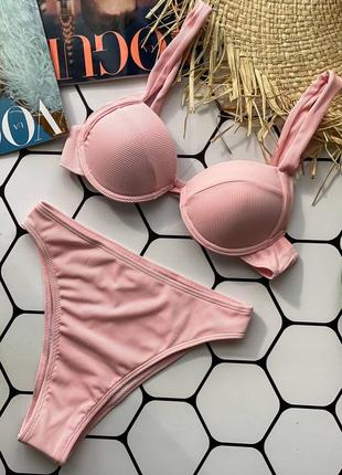 Купальник 👙 женский раздельный, розовый с твердыми поролоновыми чашками 💗