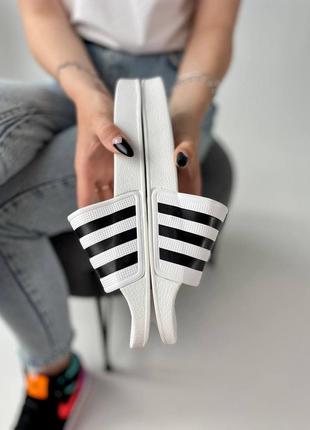 Женские тапки adidas white/black3 фото